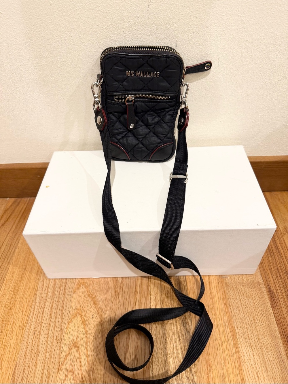 MZ Wallace Metro Quilted Crossbody Mini Phone CC Bag Black
